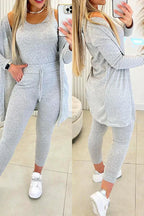 Lux Knit Three Piece Cardigan Tank Leggings Set For Women Signature