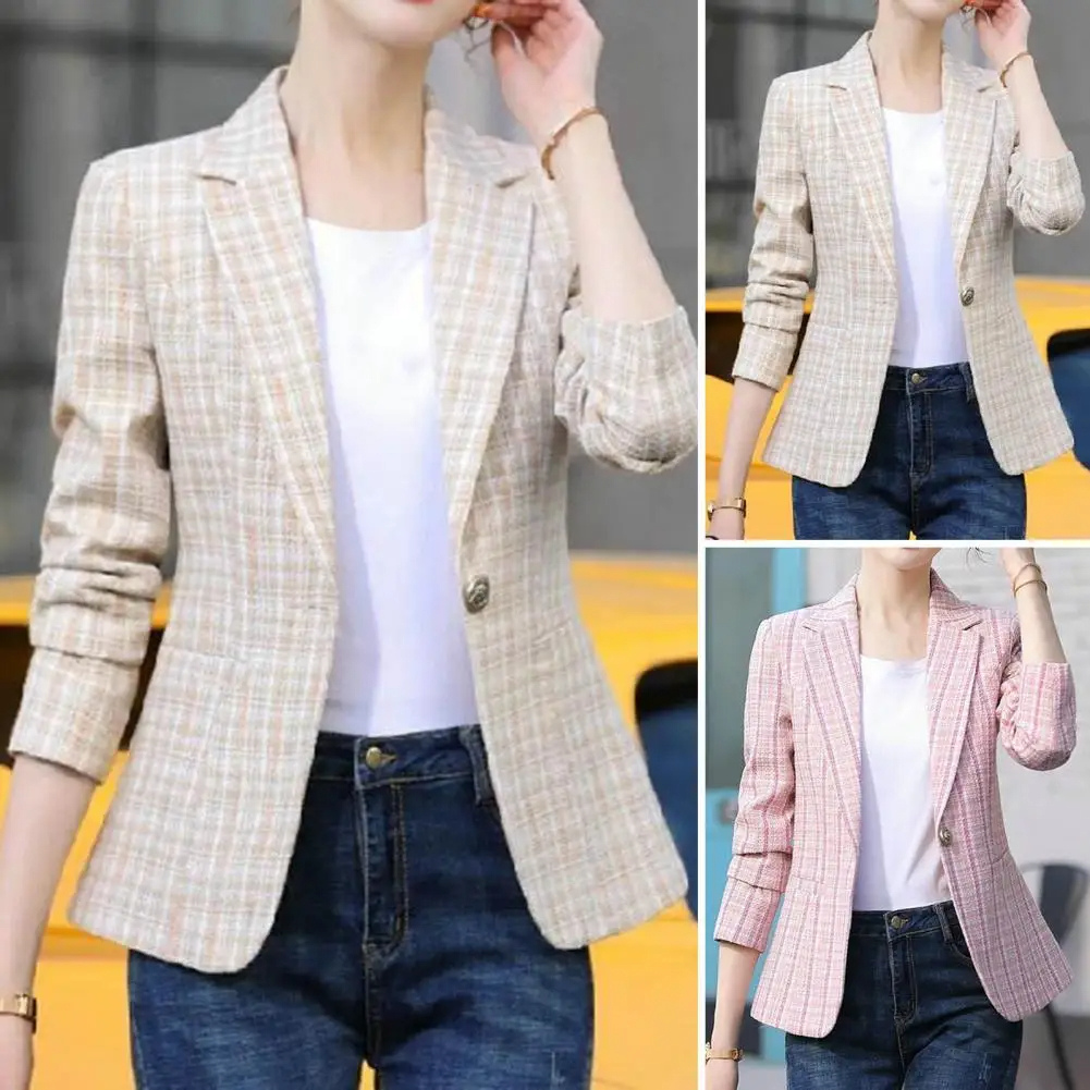Hannah Classic Checkered Blazer Single Button Wool Blend Limited Collection