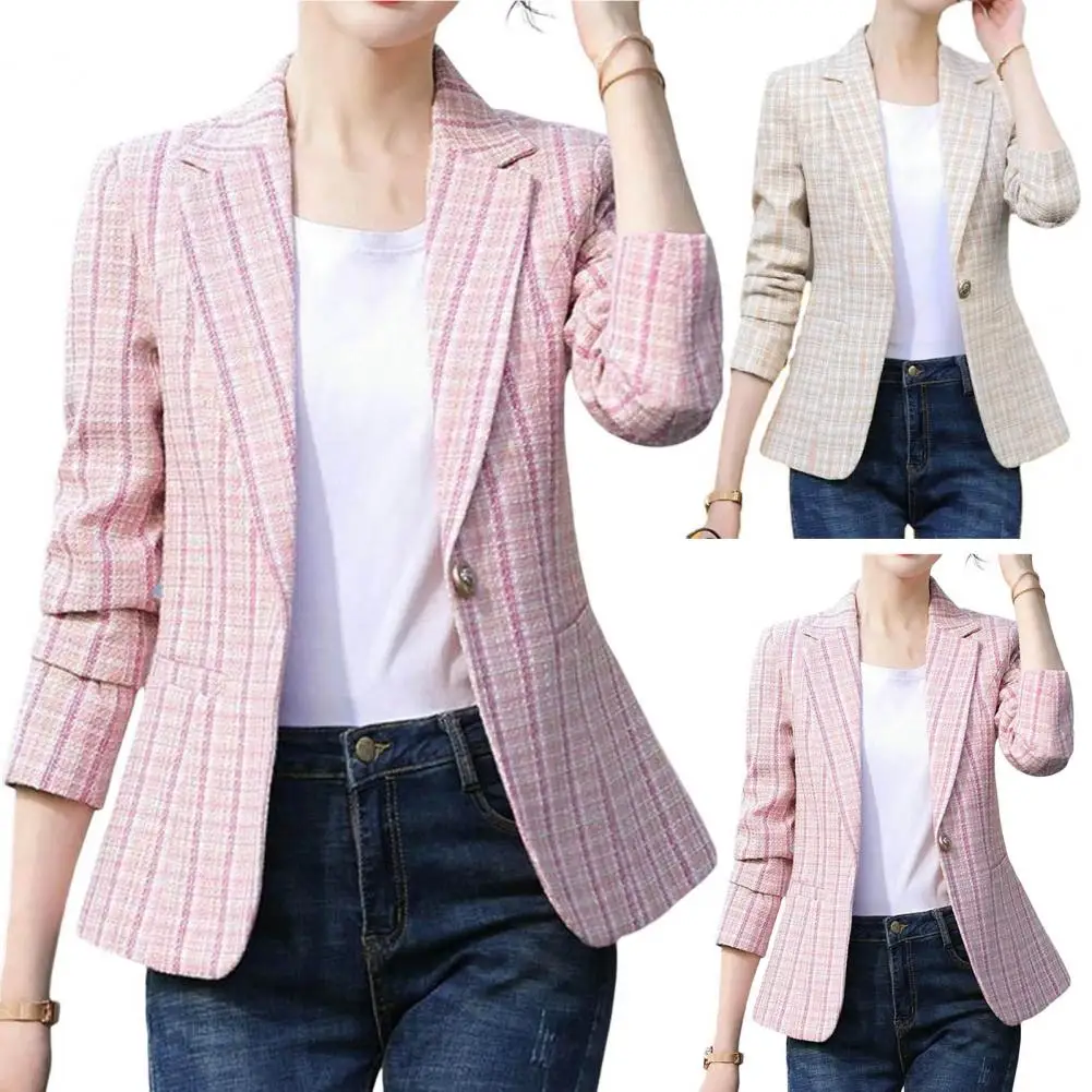 Hannah Classic Checkered Blazer Single Button Wool Blend Limited Collection