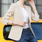 Hannah Classic Checkered Blazer Single Button Wool Blend Limited Collection