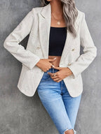 Beige Blazer Luxe Collection Notch Lapel Exclusive Double Breasted