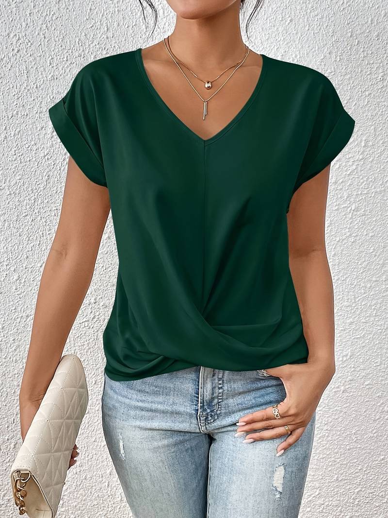 Lux Linen V Neck Top Women Short Sleeve Summer Blouse Exclusive