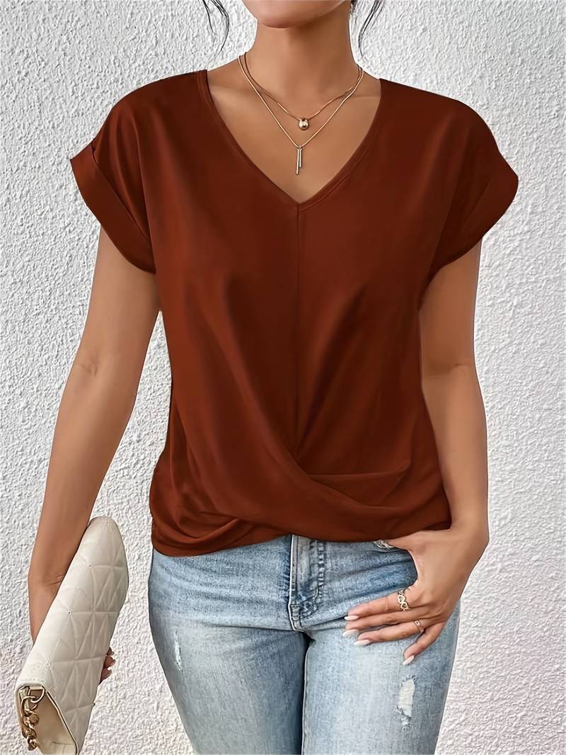 Lux Linen V Neck Top Women Short Sleeve Summer Blouse Exclusive