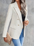 Beige Blazer Luxe Collection Notch Lapel Exclusive Double Breasted
