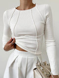 Ribbed Long Sleeve Top Luxe Limited Collection With Exposed Seam Detail
