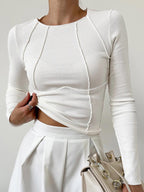 Ribbed Long Sleeve Top Luxe Limited Collection With Exposed Seam Detail