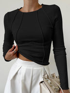 Ribbed Long Sleeve Top Luxe Limited Collection With Exposed Seam Detail