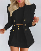 Wool Blend Blazer And Mini Skirt Set For Women With Timeless Capsule