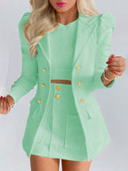 Wool Blend Blazer And Mini Skirt Set For Women With Timeless Capsule