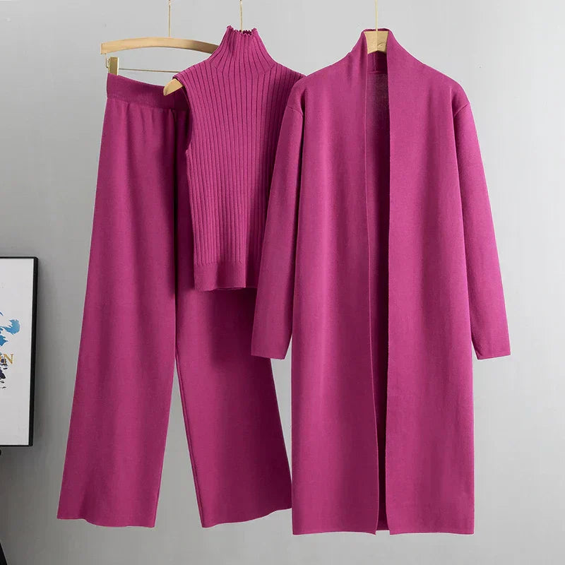 Women's Three-Piece Cardigan and Trousers Set Luxe Knit Collection Exclusive