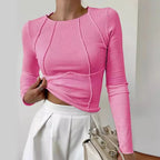 Ribbed Long Sleeve Top Luxe Limited Collection With Exposed Seam Detail