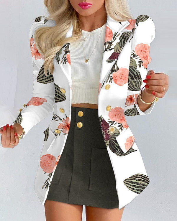 Wool Blend Blazer And Mini Skirt Set For Women With Timeless Capsule