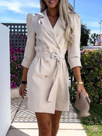 Refined Wool Crepe Blazer Dress Puff Sleeve Double Breasted Limited