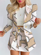 Wool Blend Blazer And Mini Skirt Set For Women With Timeless Capsule