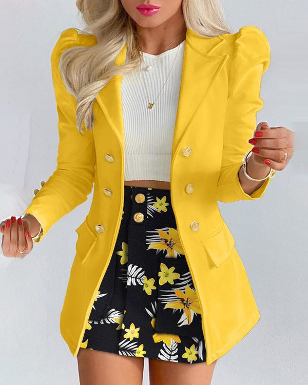 Wool Blend Blazer And Mini Skirt Set For Women With Timeless Capsule