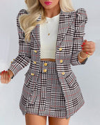 Wool Blend Blazer And Mini Skirt Set For Women With Timeless Capsule