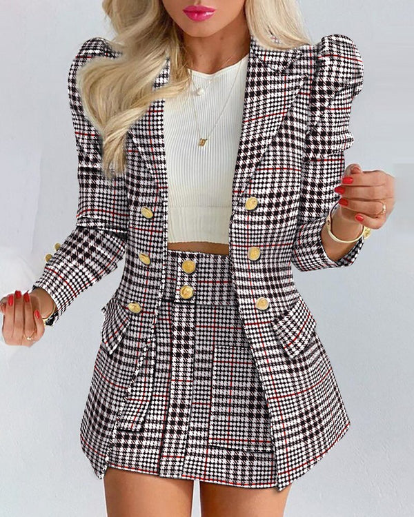 Wool Blend Blazer And Mini Skirt Set For Women With Timeless Capsule