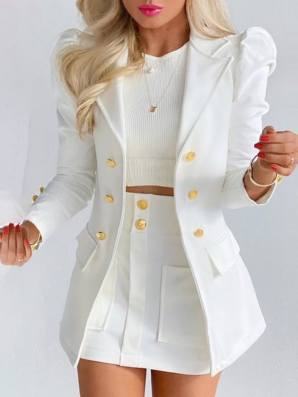 Wool Blend Blazer And Mini Skirt Set For Women With Timeless Capsule