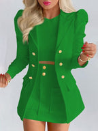 Wool Blend Blazer And Mini Skirt Set For Women With Timeless Capsule