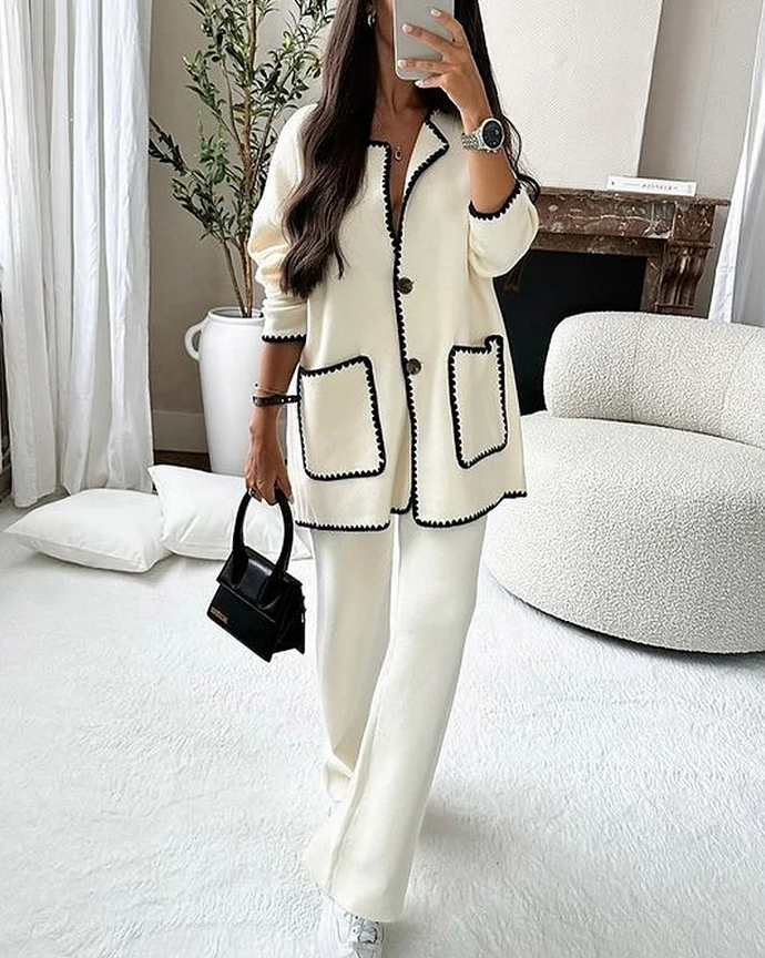 Elegant Two Piece Suit Set Longline Jacket With Contrast Trim Luxury Edition
