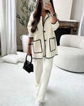 Elegant Two Piece Suit Set Longline Jacket With Contrast Trim Luxury Edition