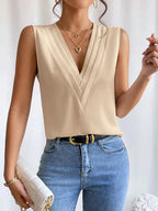 White Sleeveless V Neck Pleated Top Luxe Collection Exclusive