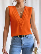 White Sleeveless V Neck Pleated Top Luxe Collection Exclusive