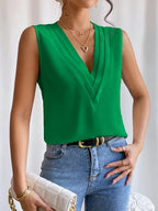 White Sleeveless V Neck Pleated Top Luxe Collection Exclusive