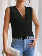 White Sleeveless V Neck Pleated Top Luxe Collection Exclusive
