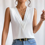 White Sleeveless V Neck Pleated Top Luxe Collection Exclusive