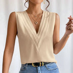 White Sleeveless V Neck Pleated Top Luxe Collection Exclusive
