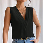 White Sleeveless V Neck Pleated Top Luxe Collection Exclusive
