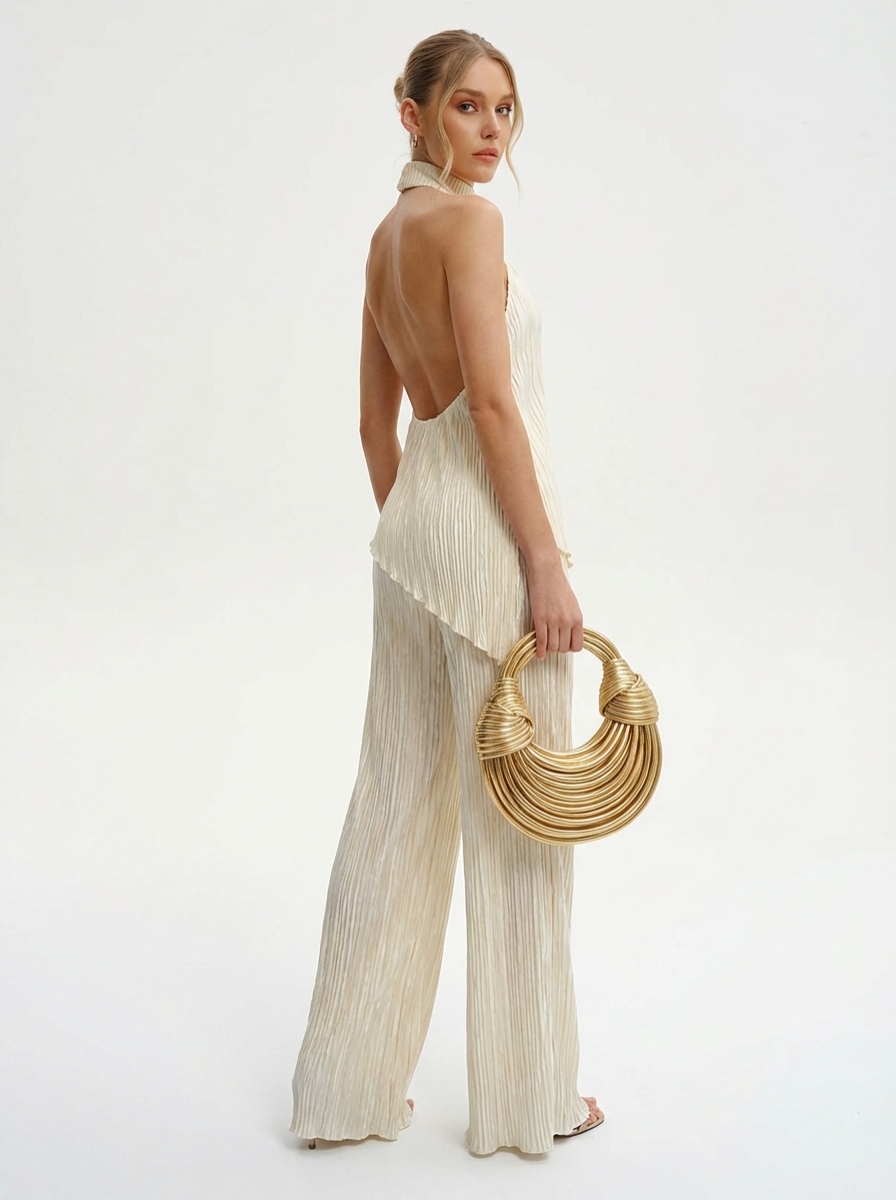 Pleated Fabric Asymmetric Top And Trouser Set Limited Edition Boutique