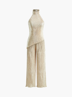 Pleated Fabric Asymmetric Top And Trouser Set Limited Edition Boutique