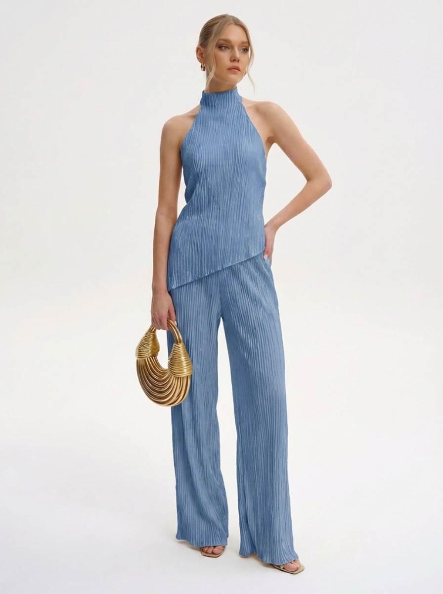 Pleated Fabric Asymmetric Top And Trouser Set Limited Edition Boutique