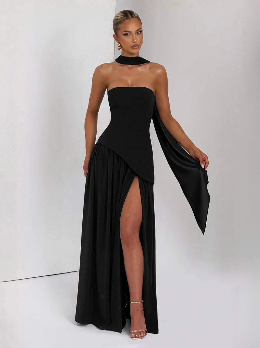 Black Maxi Dress Crepe Evening Wear Limited Edition