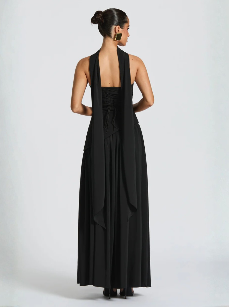 Black Maxi Dress Crepe Evening Wear Limited Edition