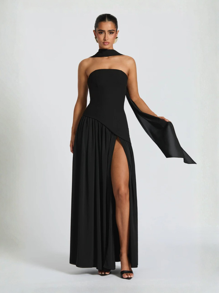 Black Maxi Dress Crepe Evening Wear Limited Edition