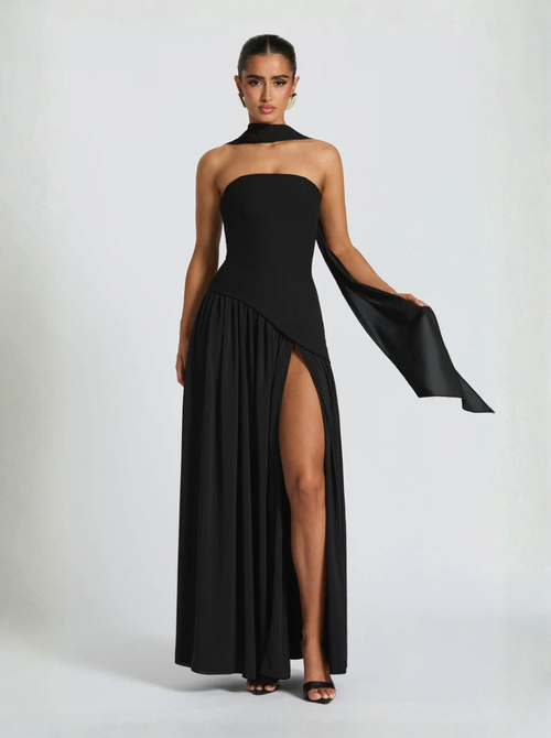 Black Maxi Dress Crepe Evening Wear Limited Edition