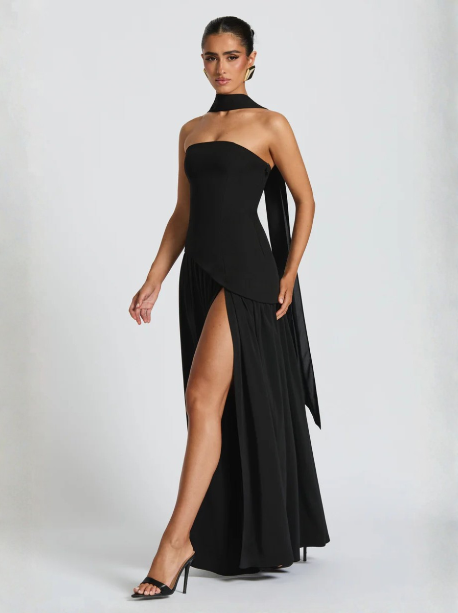 Black Maxi Dress Crepe Evening Wear Limited Edition