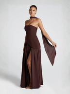Brown Strapless Maxi Dress Silk Blend Evening Collection Limited Edition