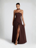 Brown Strapless Maxi Dress Silk Blend Evening Collection Limited Edition