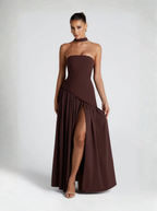 Brown Strapless Maxi Dress Silk Blend Evening Collection Limited Edition