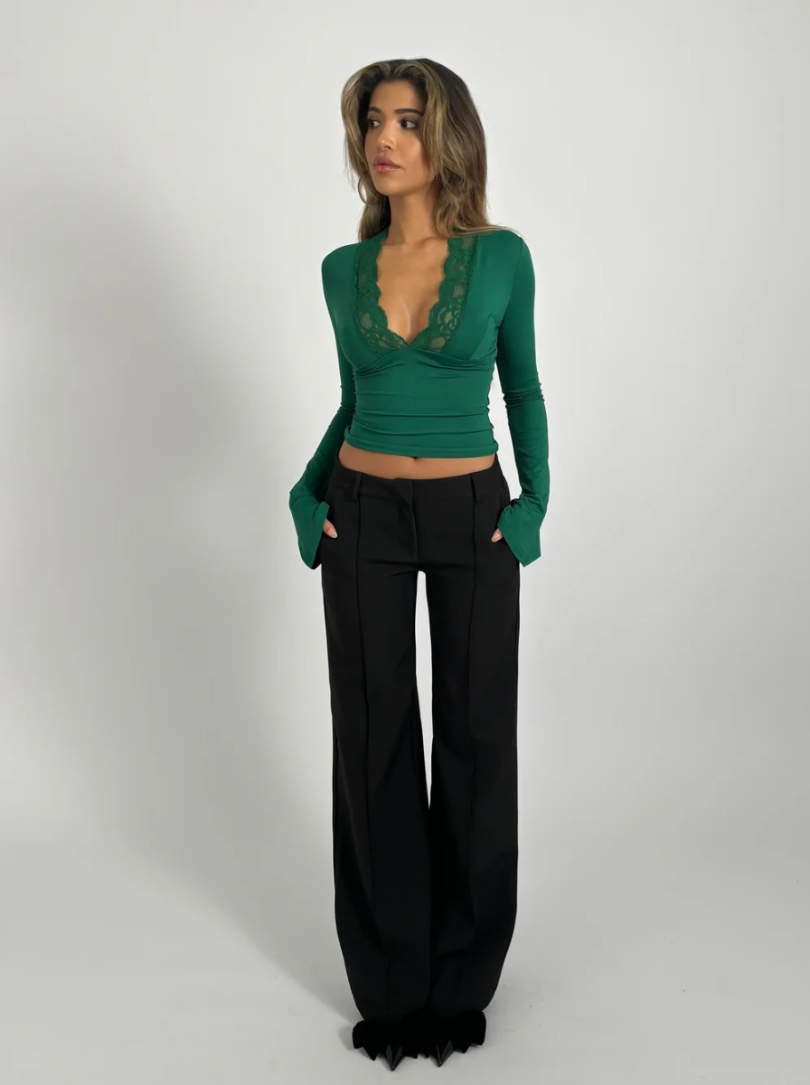 Burgundy Lace Crop Top Long Sleeve Seventies Luxe Collection Limited Edition