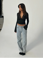 Burgundy Lace Crop Top Long Sleeve Seventies Luxe Collection Limited Edition