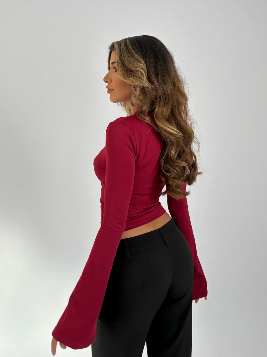 Burgundy Lace Crop Top Long Sleeve Seventies Luxe Collection Limited Edition