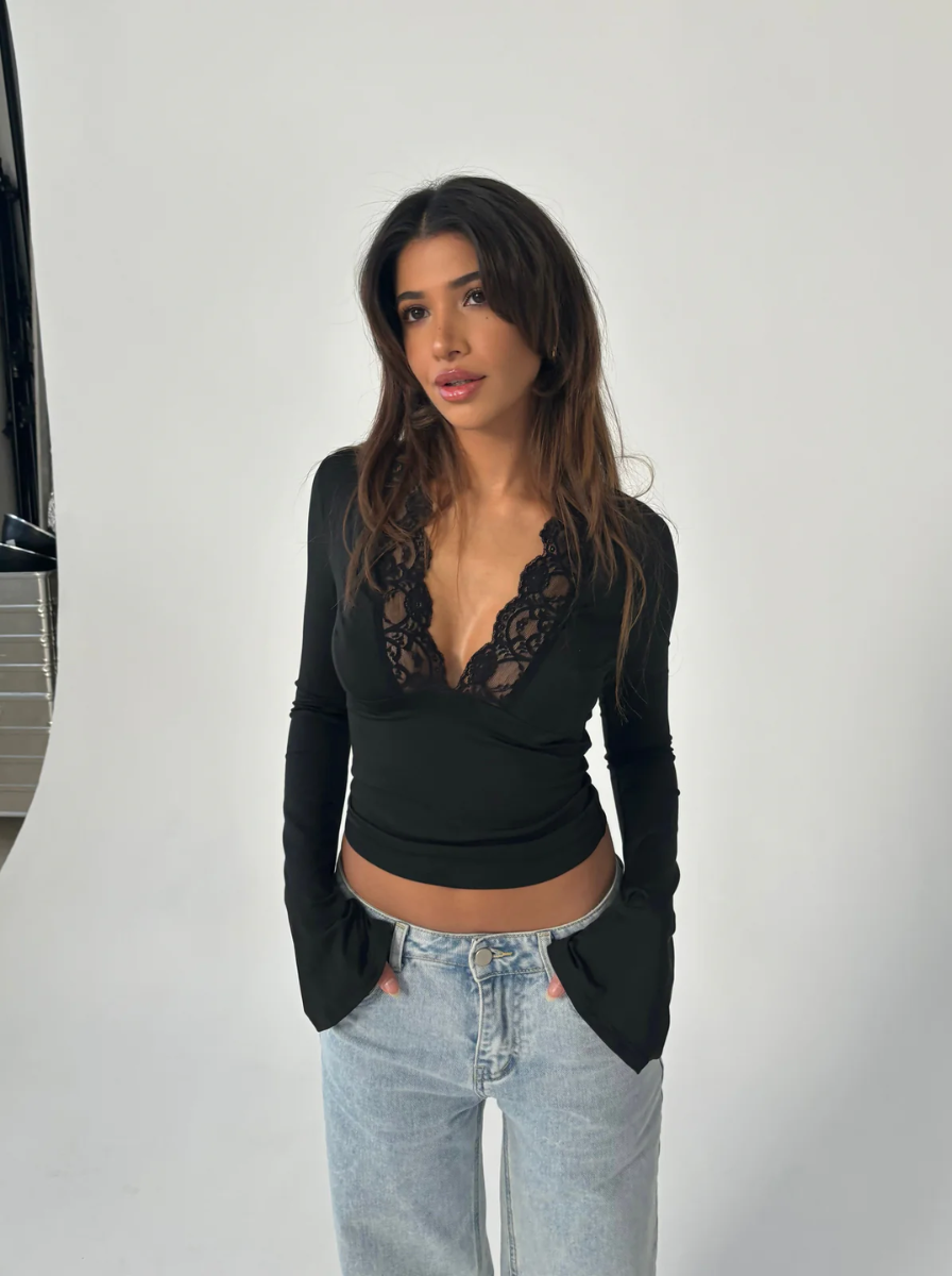 Burgundy Lace Crop Top Long Sleeve Seventies Luxe Collection Limited Edition
