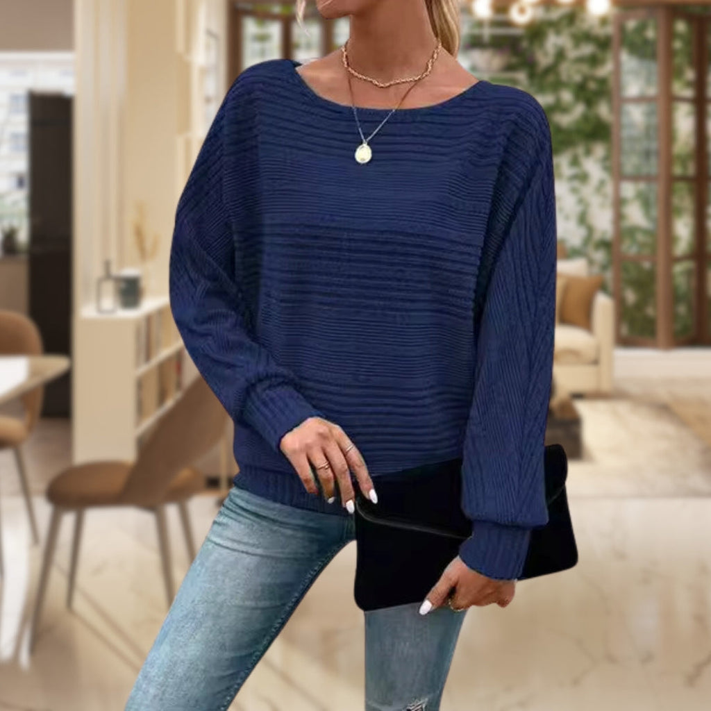 Signature Knit Striped Balloon Sleeve Top Premium Collection