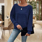 Signature Knit Striped Balloon Sleeve Top Premium Collection