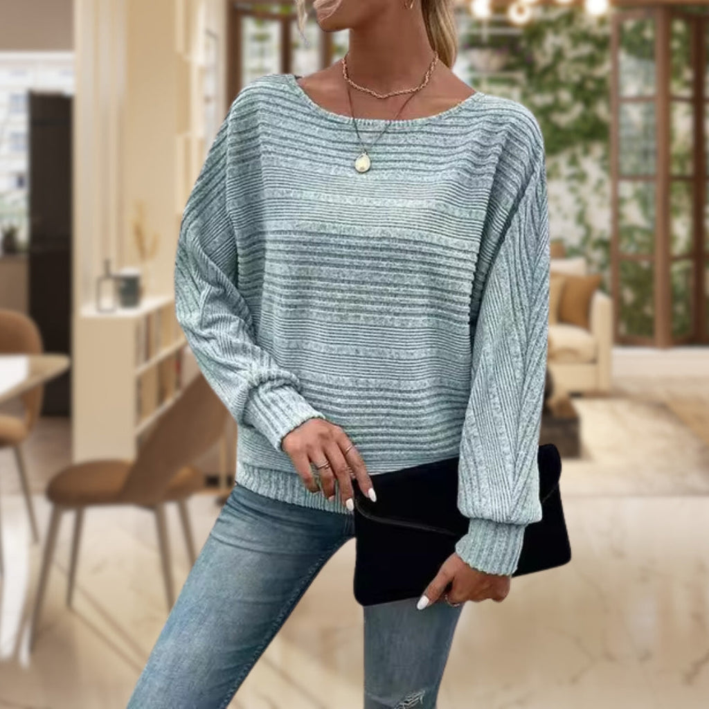 Signature Knit Striped Balloon Sleeve Top Premium Collection